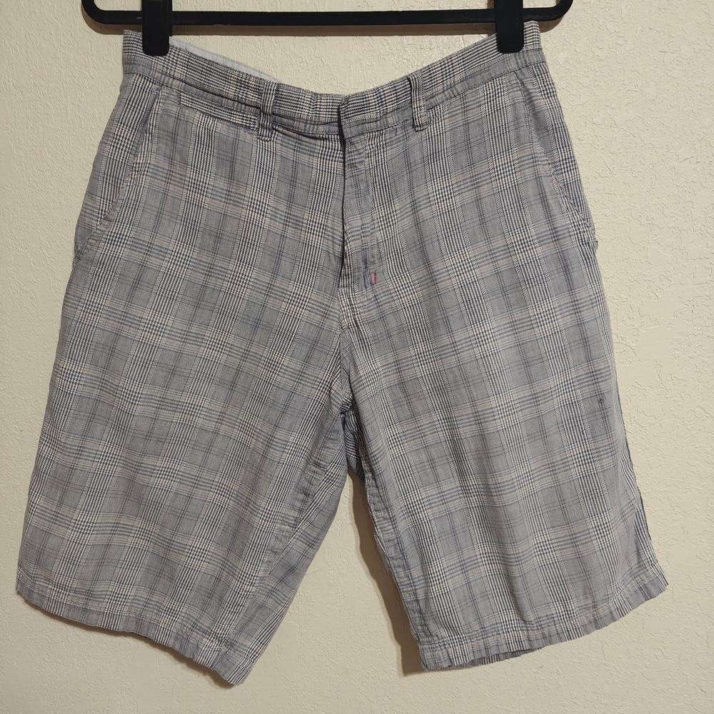 Element Mens Grey Plaid Skater Shorts Adjustable Waist Y2K Blue Cotton Size 33